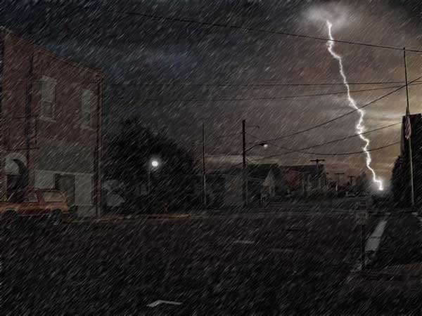 day photo converted to a stormy night using Photoshop